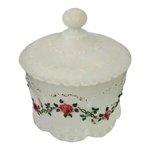 Antique Milk Glass Lidded Jar, Candy Jar, Vanity